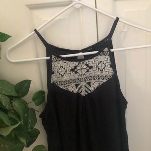 White embroidered flowy black tank top, boho print